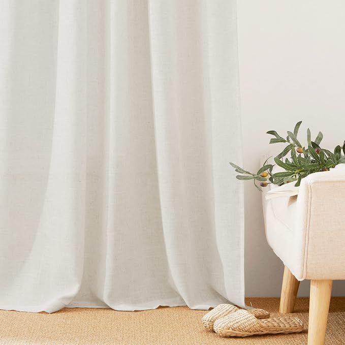 RYB HOME Linen Texture Sheer Curtains 84 inches, Rustic Style Solid Semi Sheer - Image 6