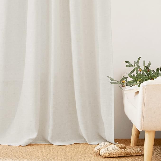 RYB HOME Semi Sheer Curtains 102 inches Long, Back Tab Light Filtration Half - Image 6