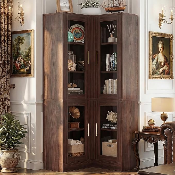 Armocity Corner Bookcase with Doors, 6-Tier Corner Book Shelf by Armocity