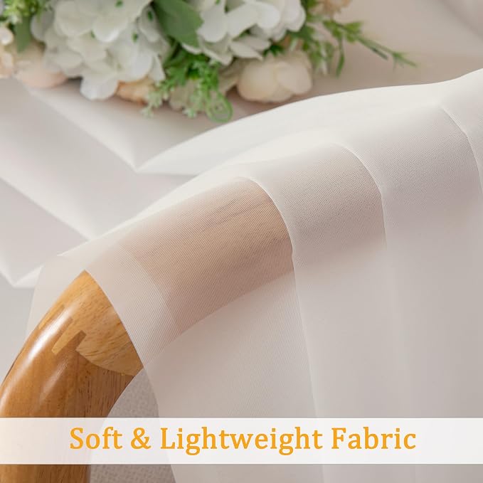 Gwine Ivory Sheer Curtains 68 Inches Long 2 Panels Set, Light Filtering Sheer - Image 7