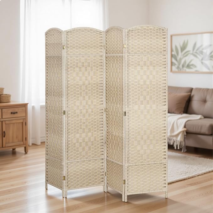 HOMCOM Room Divider, 6 Ft 4 Panel Folding Privacy Screen, Hand-Woven PP Wall - Image 9