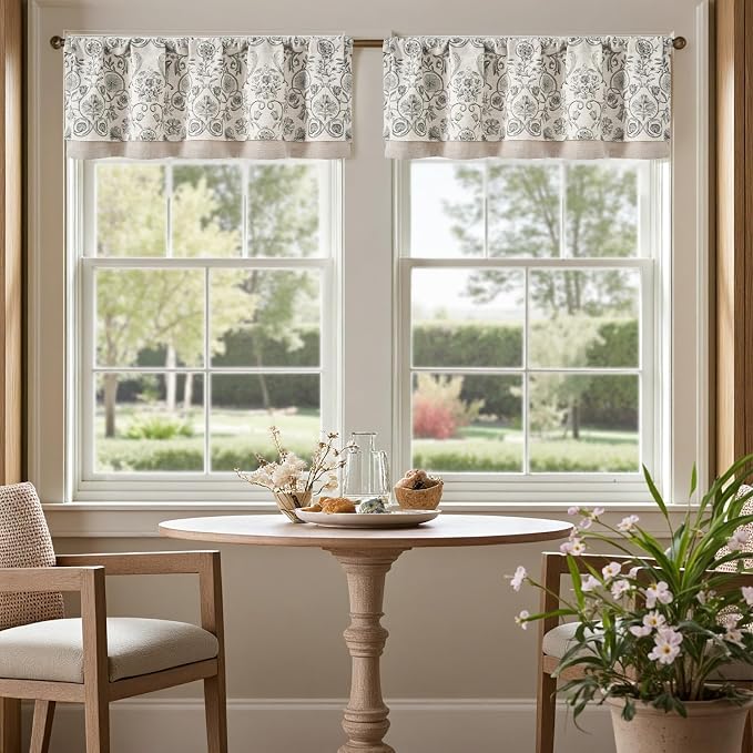 jinchan Linen Valance Kitchen Curtain Pack of 2 Double Layer 16 Inch - Image 2