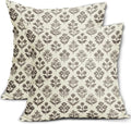 Dark Brown Floral Pillow Covers 18x18 Inch Set of 2, Vintage Flower Block Print by Sivirary