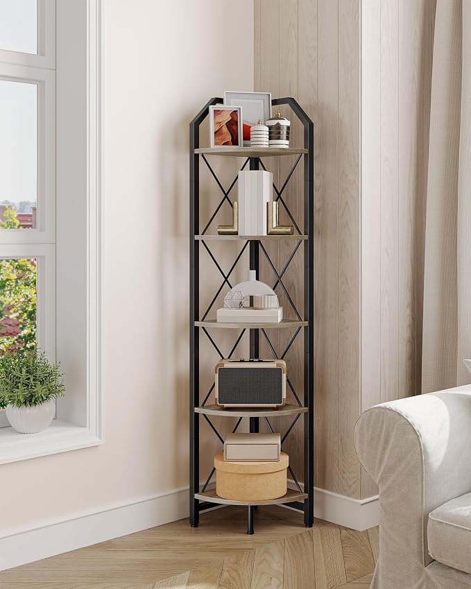 CHOEZON 5-Tier Corner Shelf, Industrial Corner Bookshelf, 59.4" Corner Storage - Image 5