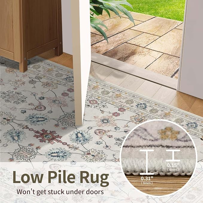 Rugxara 9x12 Rugs for Living Room & Bedroom, Floral Washable Rug, Boho Area Rug - Image 6