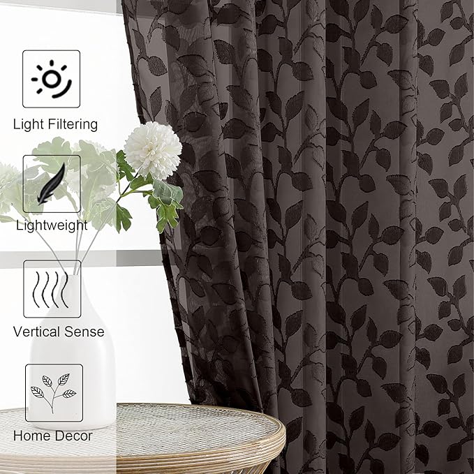 Chyhomenyc Chocolate Sheer Curtains 96 Inch Length 2 Panels Set, Light - Image 6
