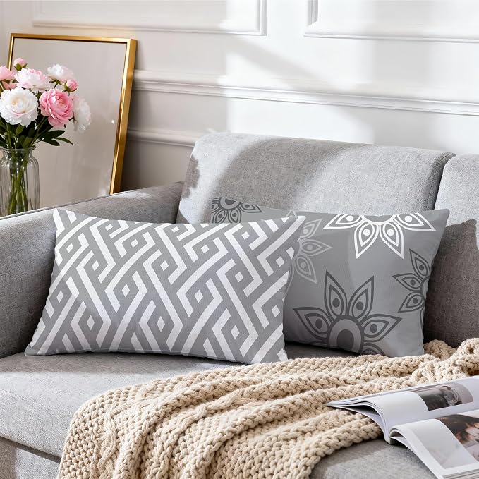 Hexagram Grey Geometric Pillow Covers 12x20 Set of 4, Decorative Outdoor Modern - Image 7