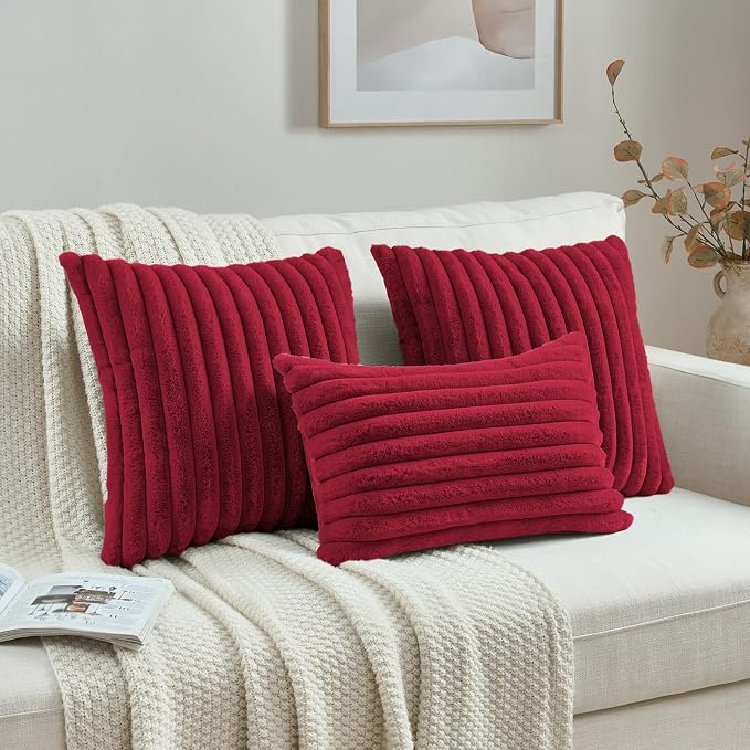 FUTEI Retro Red Decorative Throw Pillow Covers Set of 2, 12x20 Inch Soft Fluffy - Image 4