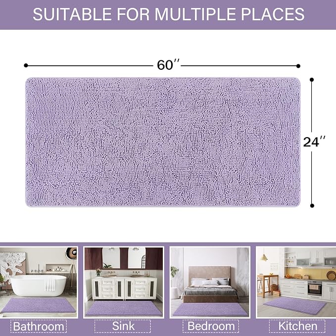 LOCHAS Luxury Bathroom Rug Shaggy Bath Mat 24 x 60 Inch, Washable Non Slip Bath - Image 2