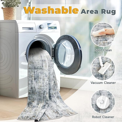 10x14 Area Rug for Living Room: Washable Abstract Large Soft Rugs Non Slip - Image 2