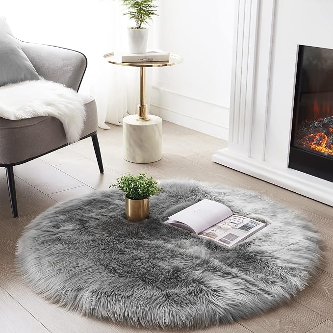 SERISSA Soft Round Faux Sheepskin Fur Rug by SERISSAHomeDecorCollection