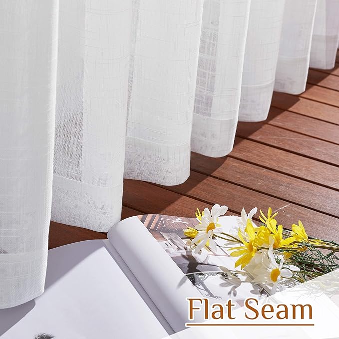 NICETOWN White Faux Linen Kitchen Curtains 36 inches Long, Rod Pockets & Back - Image 7
