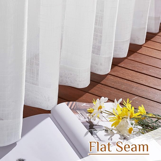 NICETOWN White Linen Sheer Bedroom Curtains 90 inches Long, Rod Pocket & Back - Image 7