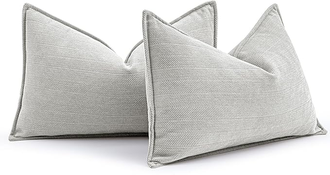 MIULEE Pack of 2 Light Grey Decorative Lumbar Pillow Covers 12x20 Inch Soft by MIULEE