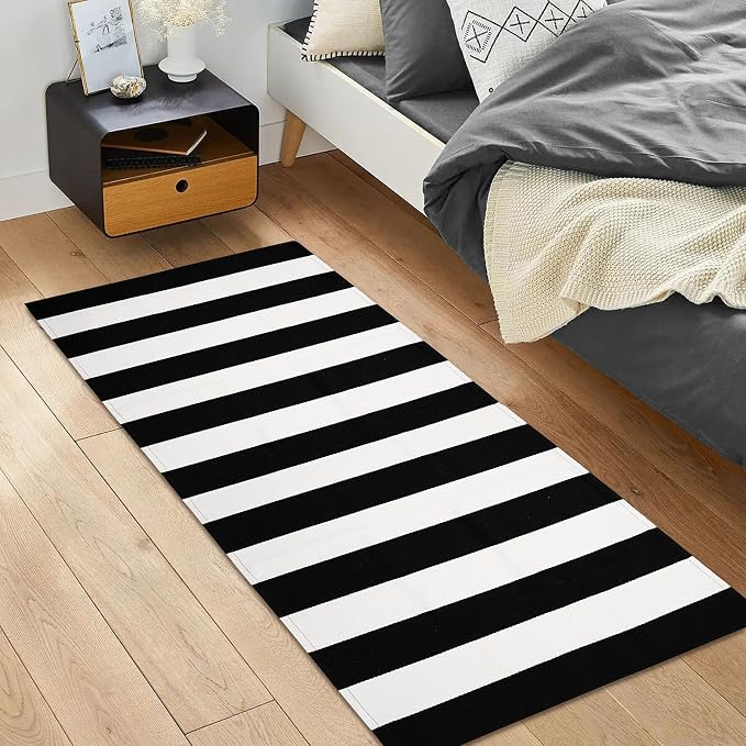 IOHOUZE Black White Striped Rug -2x4.3 Front Door Mats Outdoor, Washable Rug - Image 3