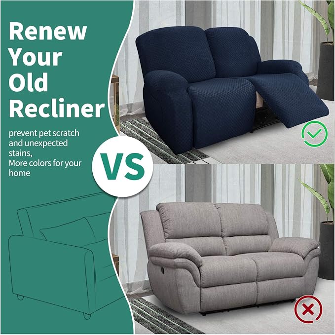 YEMYHOM 6 Pieces Stretch Loveseat Recliner Slipcover Jacquard Recliner Sofa - Image 5