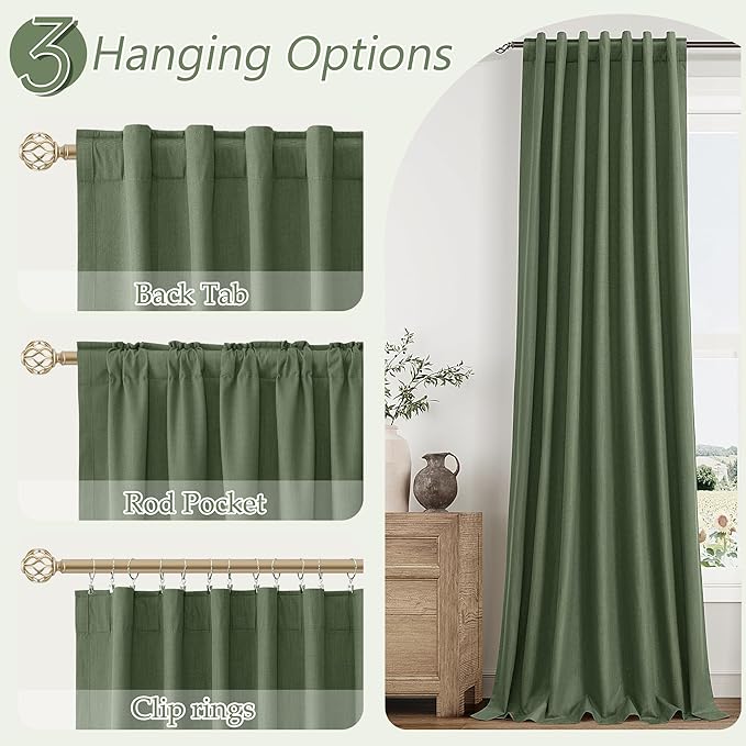 Guken Olive Green 100% Blackout Curtains 102 Inch Length 2 Panels Set - Image 6