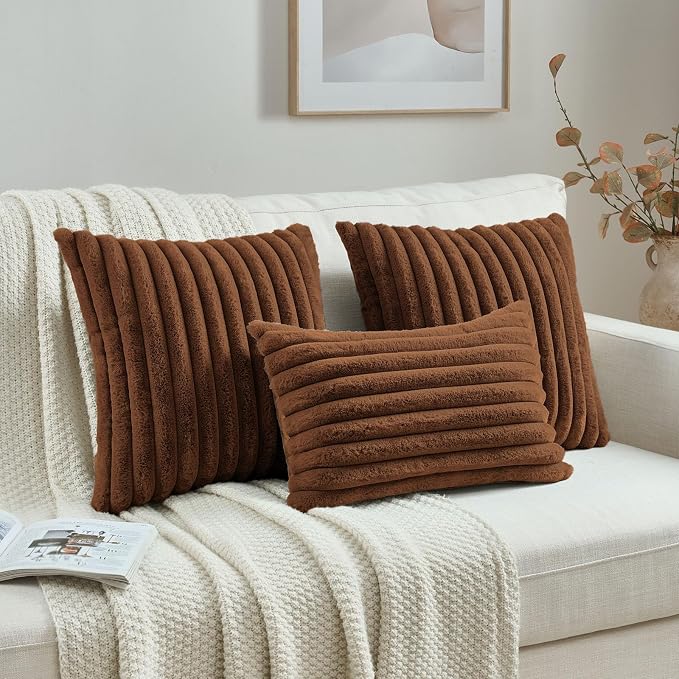 FUTEI Rust Decorative Throw Pillow Covers Set of 2, 12x20 Inch Soft Fluffy Faux - Image 4