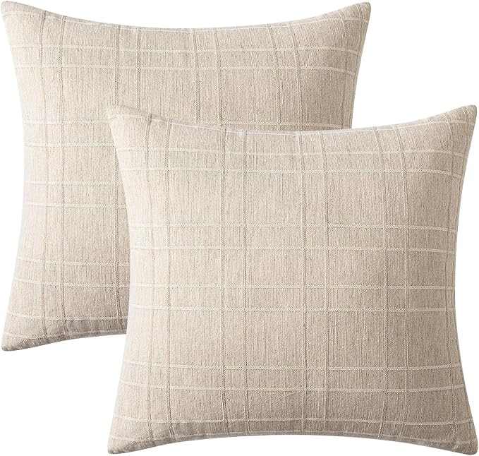 MIULEE Decorative Linen Check Euro Shams Throw Pillow Covers Neutral Farmhouse - Image 7