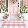 OLANLY Buffalo Plaid Rug 2' x 3' – Pink and White Cotton Checkered Doormat by OLANLY