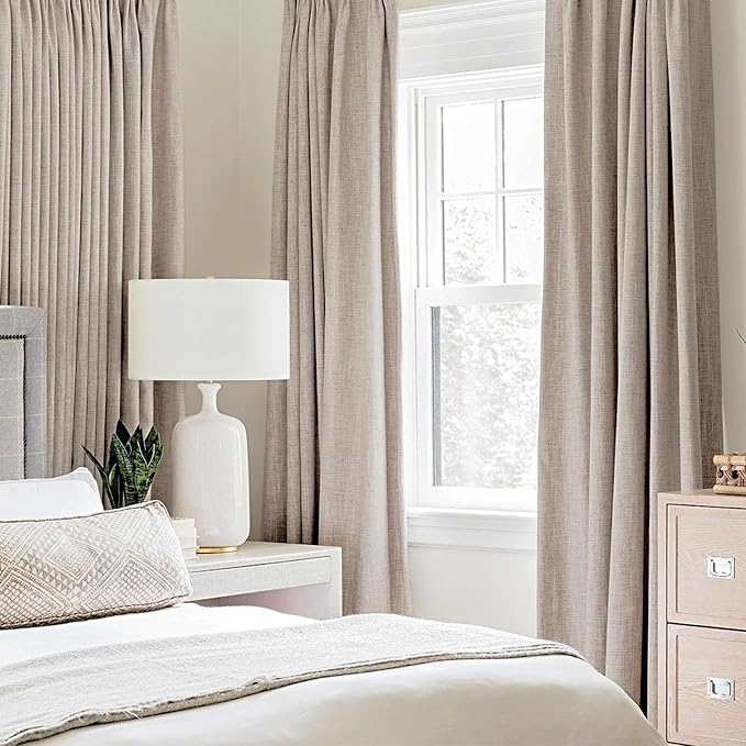 MIULEE Linen Texture Curtains for Bedroom Solid 100% Blackout Thermal Insulated - Image 2