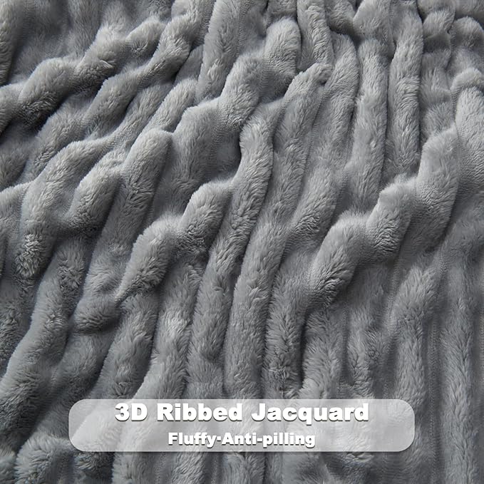 NEWCOSPLAY Super Soft Queen Blanket Light Grey Premium Silky Flannel Fleece 3D - Image 5