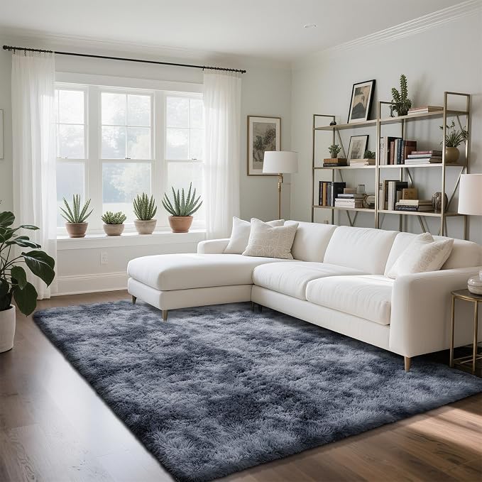 Fluffy Rug Shaggy Area Rug, Mottling Dark Grey 5x8 Area Rugs by Yongyangjuxi