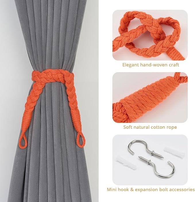 NICEEC 2 Pack Natural Cotton Rope Curtain Tiebacks Elegant Boho Style - Image 2