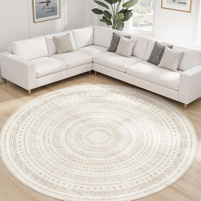cotiled 8x8 Round Area Rug Living Room: Washable Boho Rugs - Image 8