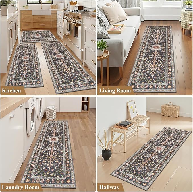 HEBE Boho Kitchen Rugs Sets of 3 Non Slip Washable Farmhouse Kitchen Rugs and - Image 7