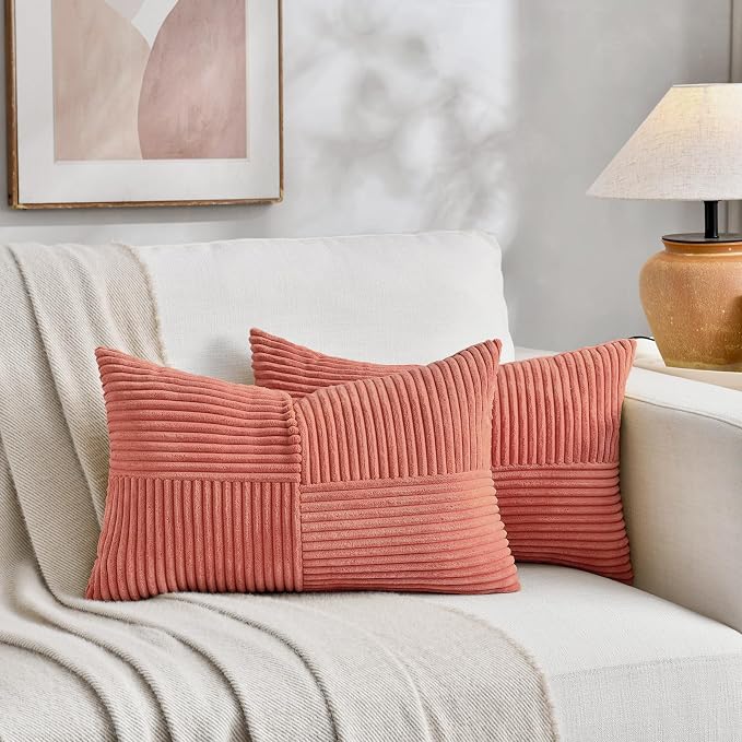 Fancy Homi 2 Packs Coral Lumbar Decorative Throw Pillow Covers 12x20 Inch - Image 5