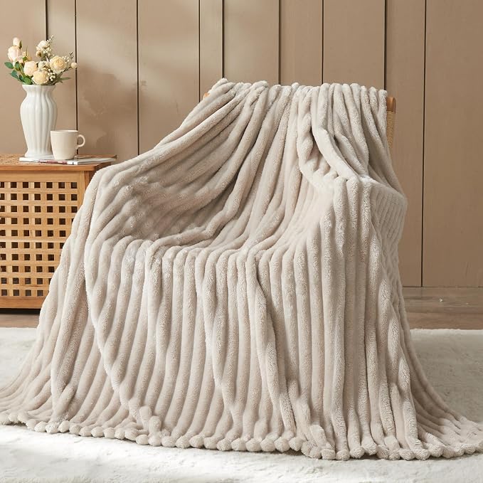NEWCOSPLAY Super Soft Twin Blanket Linen Premium Silky Flannel Fleece 3D Ribbed by NEWCOSPLAY