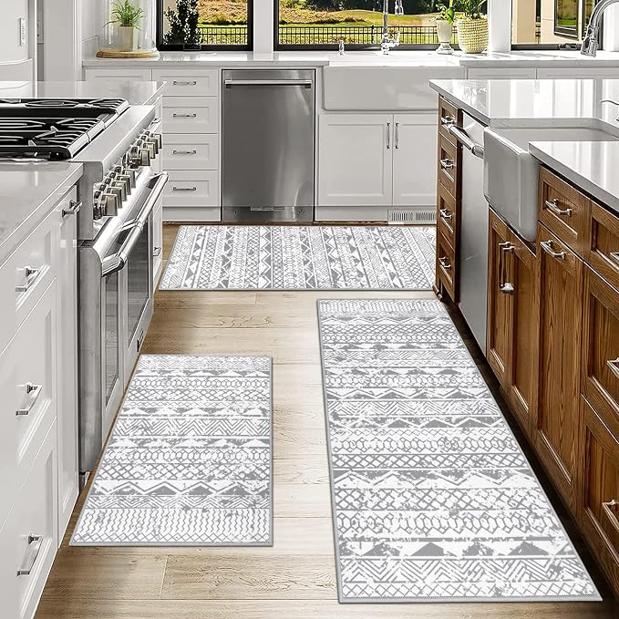 HEBE Farmhouse Kitchen Rugs Sets of 3 Non Slip Washable Boho Kitchen Rugs and - Image 8