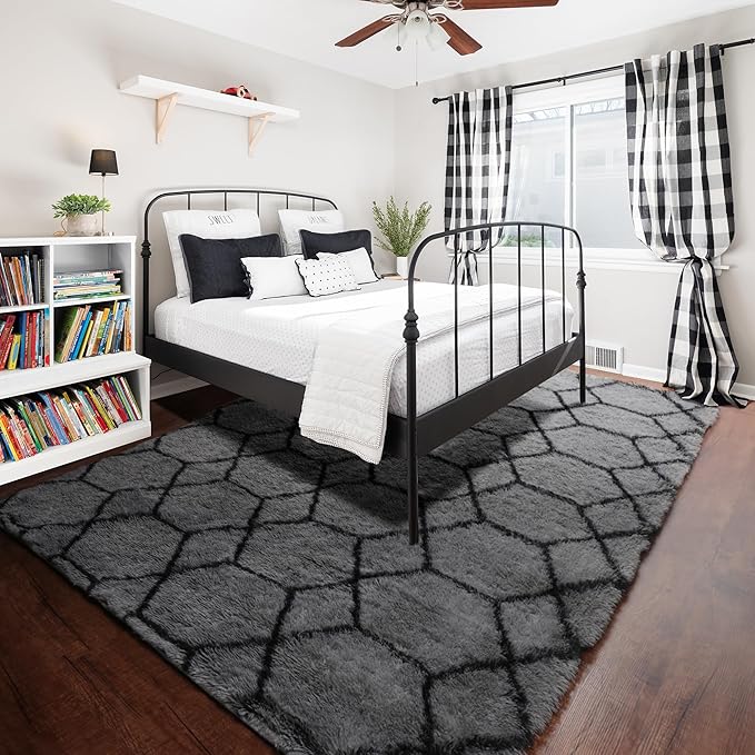 ONASAR 5x7 Area Rugs for Living Room Bedroom, Fluffy Grey and Black Throw Rug - Image 7