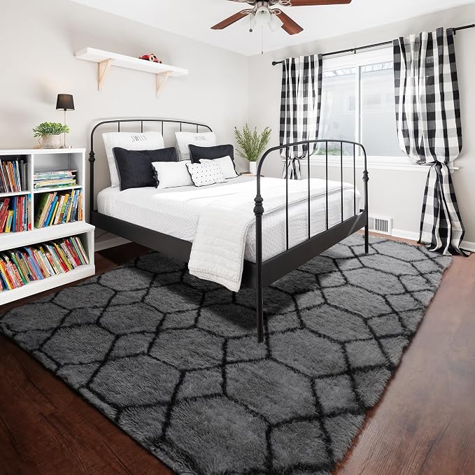 ONASAR 7x9 Area Rugs for Living Room Bedroom, Large Fluffy Grey and Black Throw - Image 6