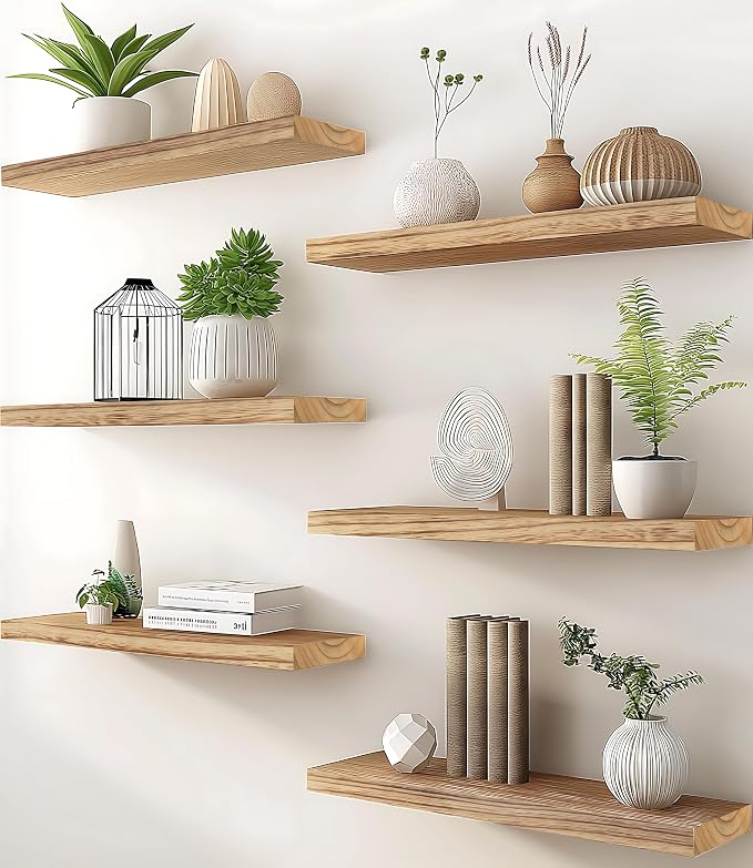 PHPH Wood Floating Shelves for Wall, Wooden Wall Shelves for Bedroom by PHPH