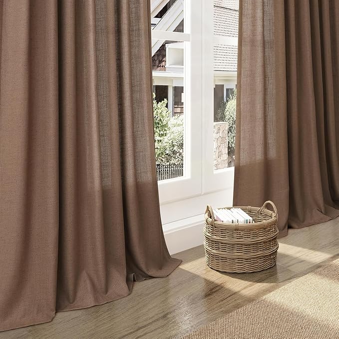 Caramel Brown Linen Curtains for Living Room Extra Long 144 Inches Long Back - Image 5