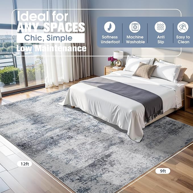 9x12 Area Rugs for Living Room Washable: Abstract Large Rug for Dining Room - Image 2