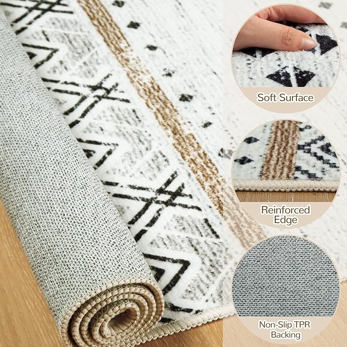 BESTSWEETIE 4x6 Area Rugs for Living Room Washable Moroccan Farmhouse Neutral - Image 2