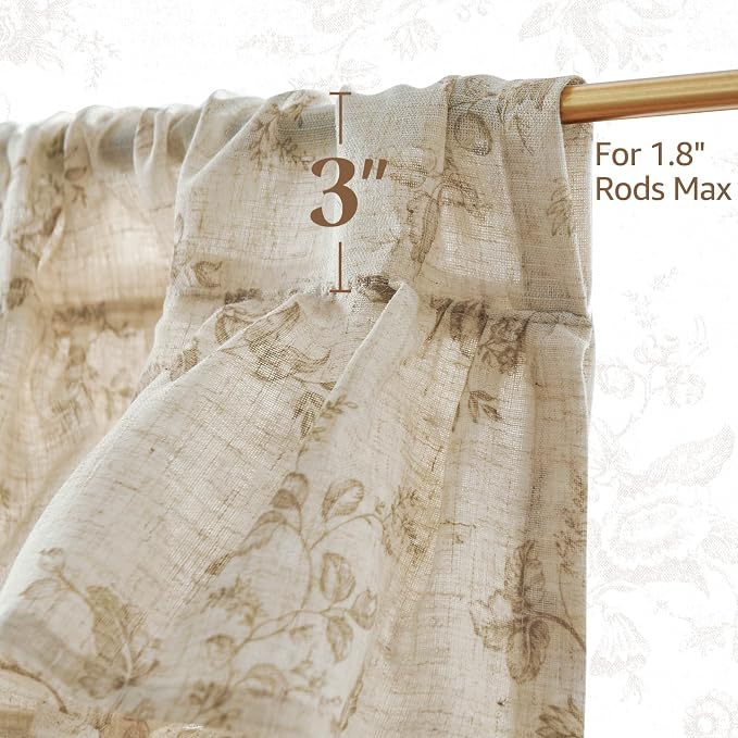 jinchan Amlie Ruffled Floral Valance Curtain Shabby Chic Linen Kitchen Valance - Image 8