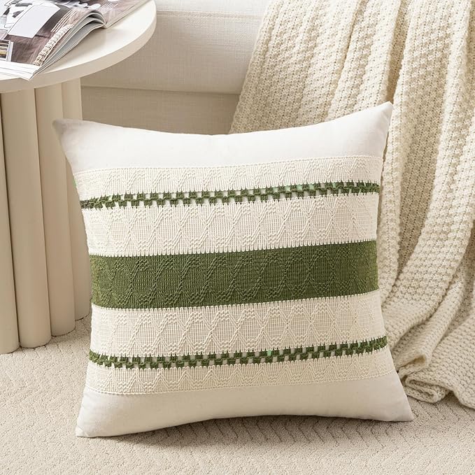 Fancy Homi Set of 1 Boho Moss Green Euro Decorative Throw Pillow Cover 26x26 by Fancy+Homi