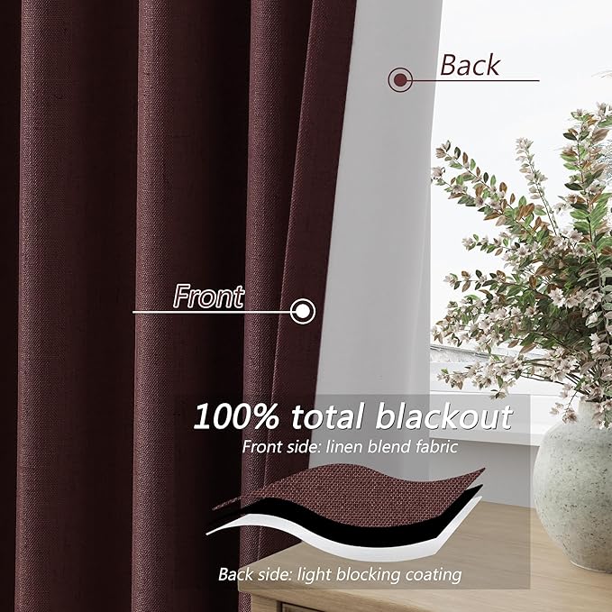 Guken 100% Blackout Curtains 96 Inch Length 2 Panels Set - Image 5