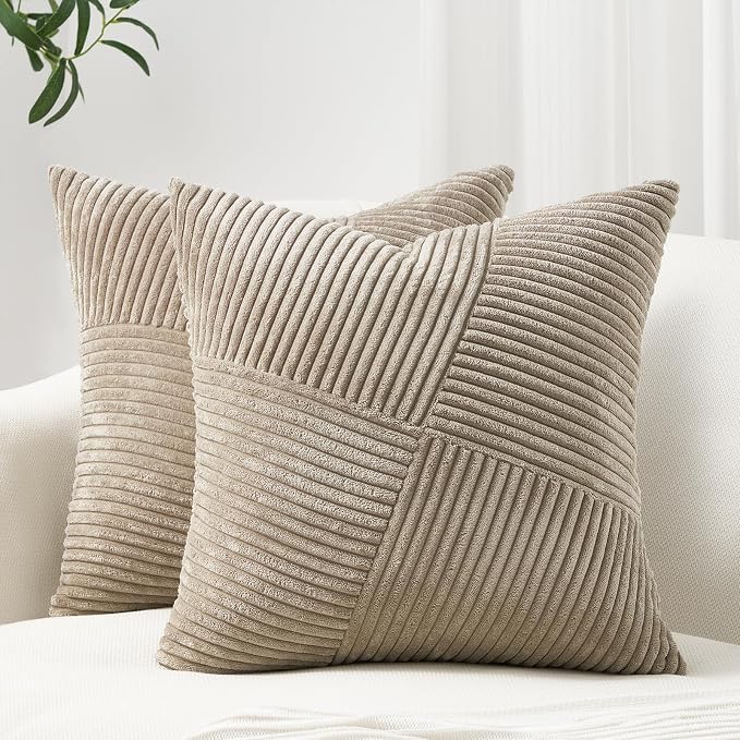 Topfinel Pillow Covers 16x16 Inch Set of 2 Decorative Lightbrown Soft Corduroy by Topfinel