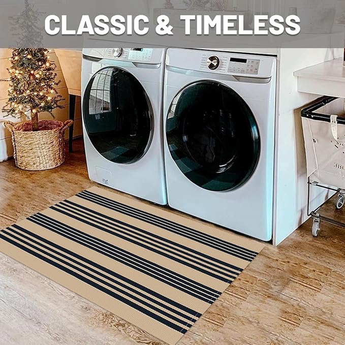 IOHOUZE Black and Tan Striped Rug 2'x3' Front Door Rugs Outdoor, Small Washable - Image 4