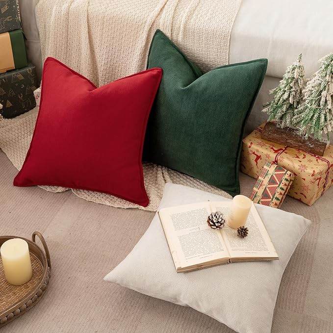 MIULEE Pack of 2 Red Decorative Pillow Covers 18x18 Inch Soft Chenille - Image 2
