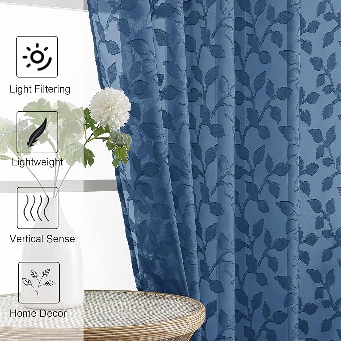 Chyhomenyc Dusty Blue Sheer Curtains 72 Inches Long 2 Panels Set, Light - Image 3