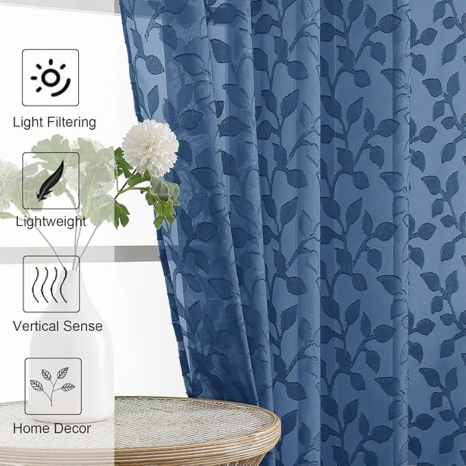 Chyhomenyc Dusty Blue Sheer Curtains 54 Inch Length - Image 3