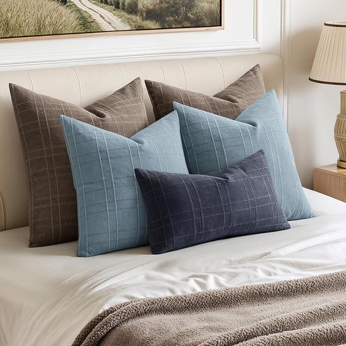 MIULEE Decorative Linen Check Lumar Throw Pillow Covers Neutral Farmhouse - Image 3