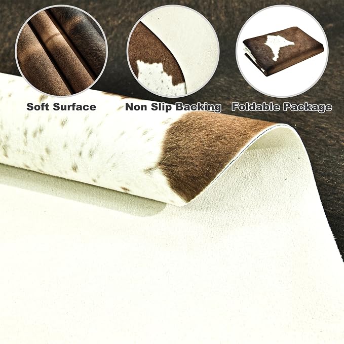 Easycozy Faux Cowhide Cow Print Rug: 6.2 x 7 Western Decor Faux Cowhide - Image 3