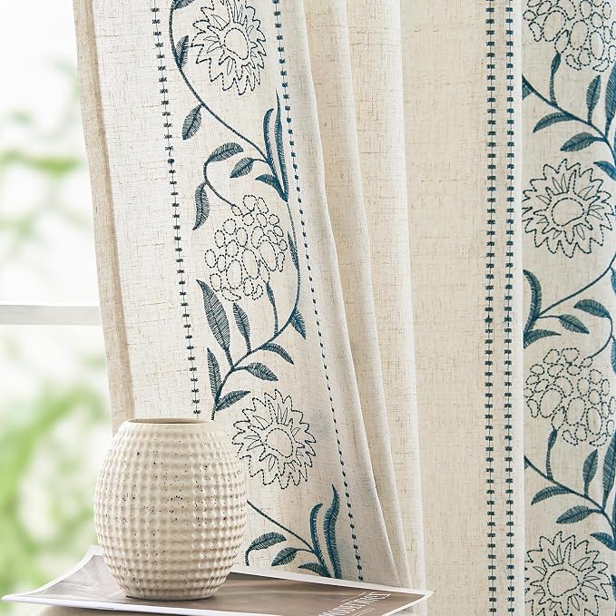 jinchan Winslow 4 Panel Curtains Set 84 Inch Length Embroidered Bordered Floral - Image 8